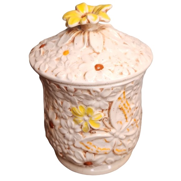 Vintage Other - Vintage Cookie Jar Canister Flowers Daisy Butterfly Cream Orange Yellow Brown